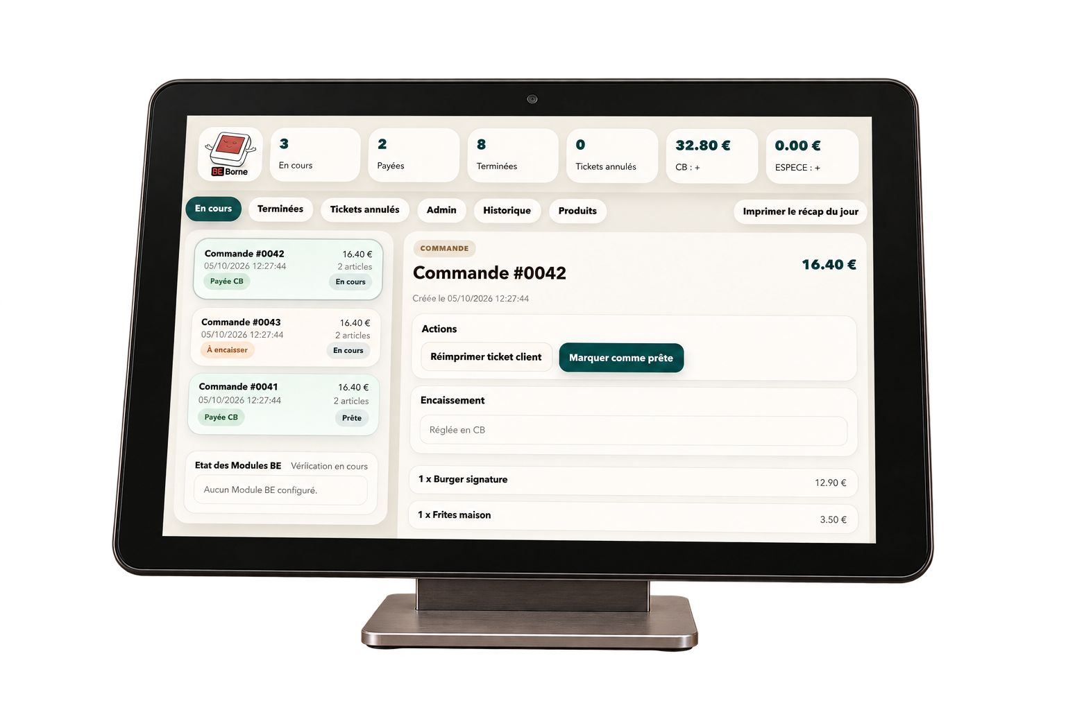 Tablette détourée affichant le panel de gestion de l’application BEKIOSK
